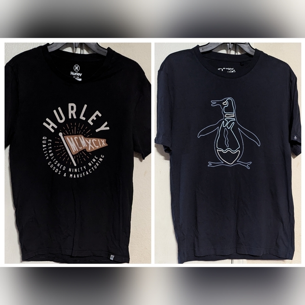 Hurley Black Logo T Shirt & Original Penguin Navy Tee 2PCS Lot Size Small